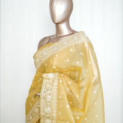 Muted pastel yellow Organza Saree  Q SAN5312