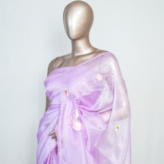 Lilac Organza Saree with Floral Thread Embroidery  SAN4349