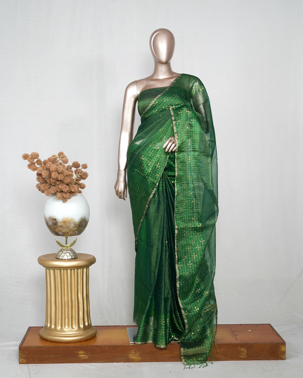 Pure Kora Organza Saree with Sequin Weaving Border (Tusr Sarees 164 472 (₹12900) 004951