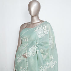 Sea green Crushed Organza Saree – Floral Elegance SAN3993