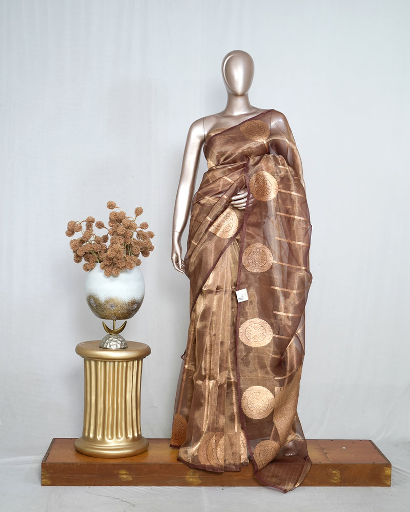 Copper Brown Pure Golden Tissue Silk Saree SAN4738