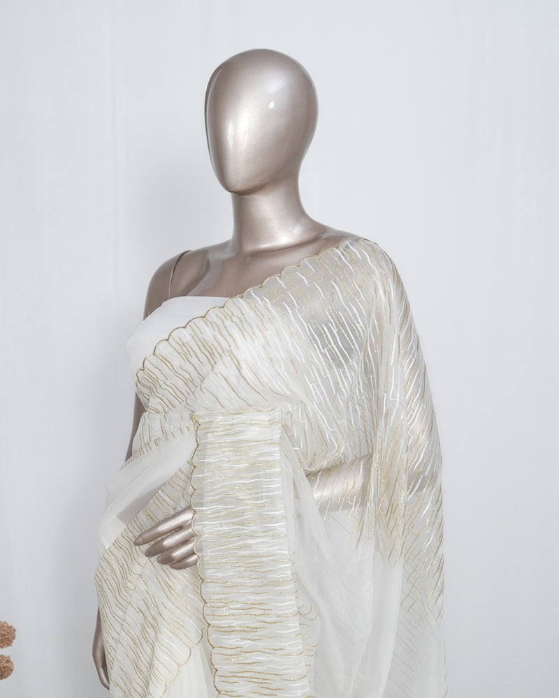 Offwhite & Gold Textured Organza Saree – Modern Minimal Elegance SAN4954