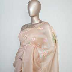 Nude Shade Organza Saree with 3D Appliqué Embroidery SAN4862