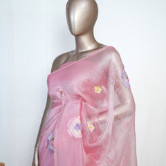 Pink Organza Saree with Floral Thread Embroidery  SAN4348