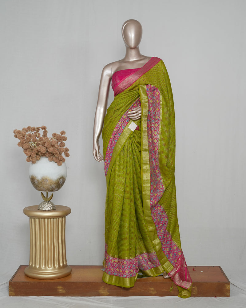 Mysore Silk Saree with Zari Border and Kalamkar SAN5086