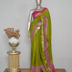 Mysore Silk Saree with Zari Border and Kalamkar SAN5086