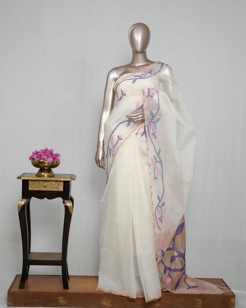 Pure Kora Silk Organza Saree with Jamdani Weaving SAN4929