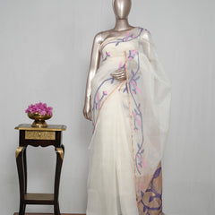 Pure Kora Silk Organza Saree with Jamdani Weaving SAN4929