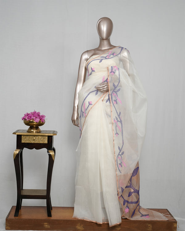 Pure Kora Silk Organza Saree with Jamdani Weaving SAN4929