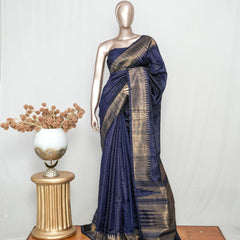 Midnight Navy Premium Raw Silk Saree  SAN3986