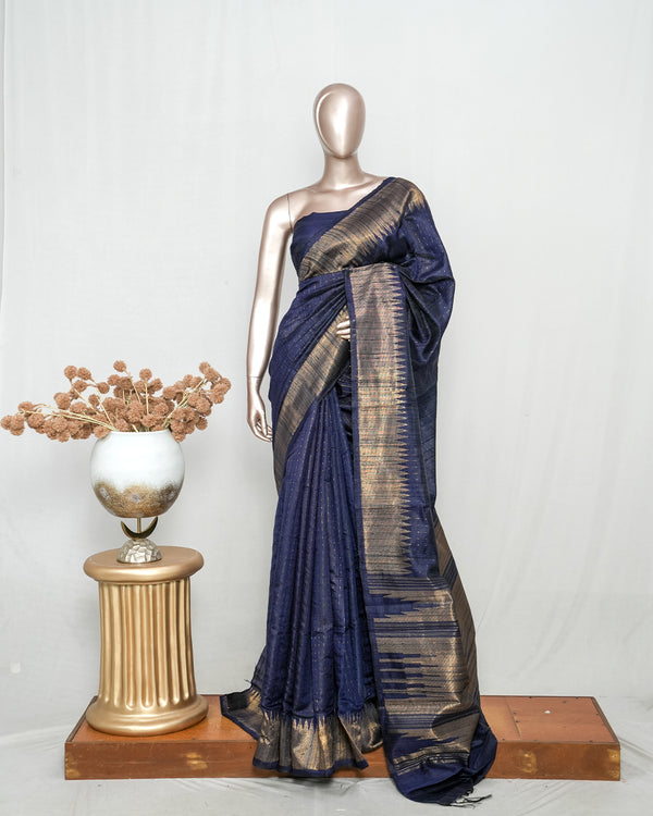 Midnight Navy Premium Raw Silk Saree  SAN3986