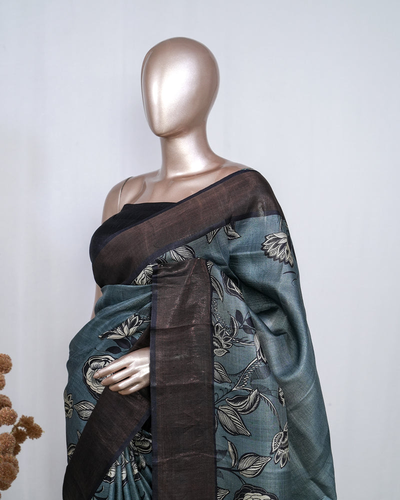Printed Tusser Silk Saree  SAN4231