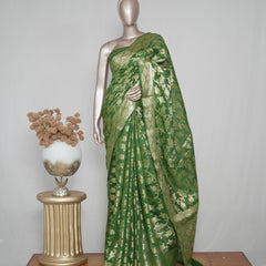 ⁠Linen Silk Saree with Banarasi Weaving  SAN4059