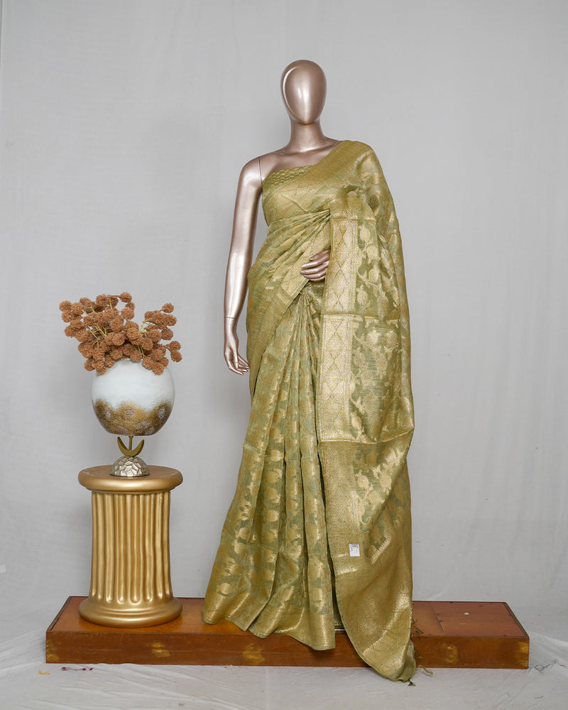 Linen Silk Saree with Banarasi Weaving SAN4062