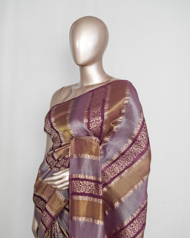 Royal Plum & Antique Gold Woven banarasi semi silk Saree  SAN4666