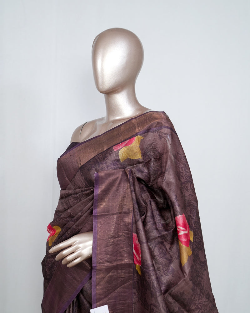 Printed Tusser Silk Saree  SAN4194