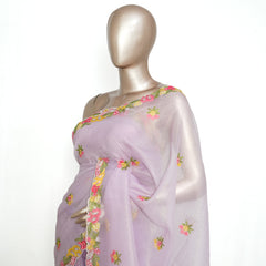 Lavender Organza Saree with Floral Thread Embroidery SAN4340