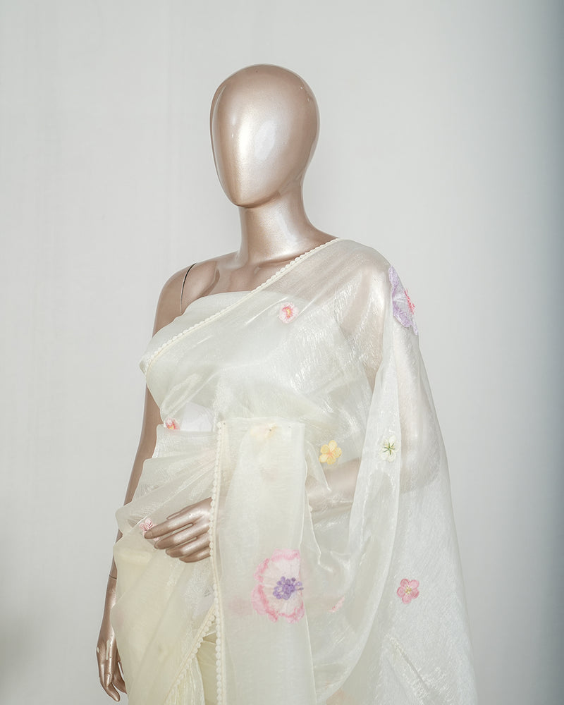 Ivory Crystal Organza Saree SAN4343