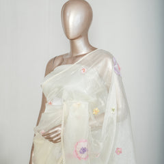 Ivory Crystal Organza Saree SAN4343