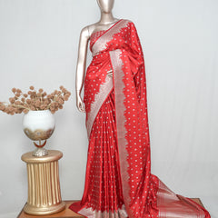 Coral Red Banarasi Silk Saree – Classic Zari Heritage SAN5287