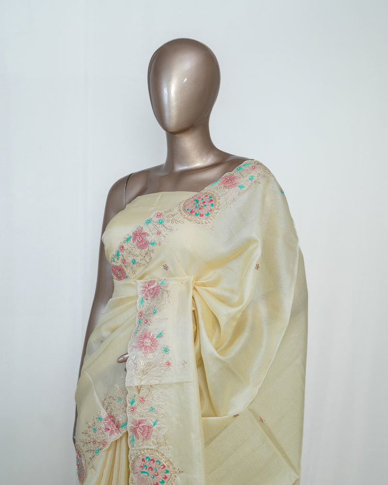 Ivory russet silk saree SAN4877