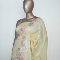 Ivory russet silk saree SAN4877