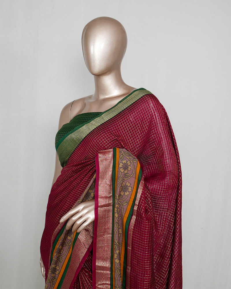 Mysore Semi Silk Saree with Kalamkari Border  _Sarees 650 067 VI (₹3100) 2 C 005033