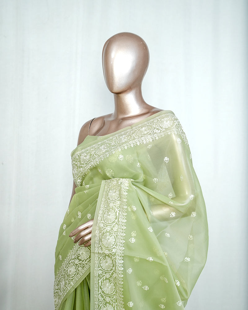 Pastel green Organza Saree  H SAN5312