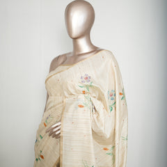 Ivory Floral Hand-Painted Kota Saree E SAN5318