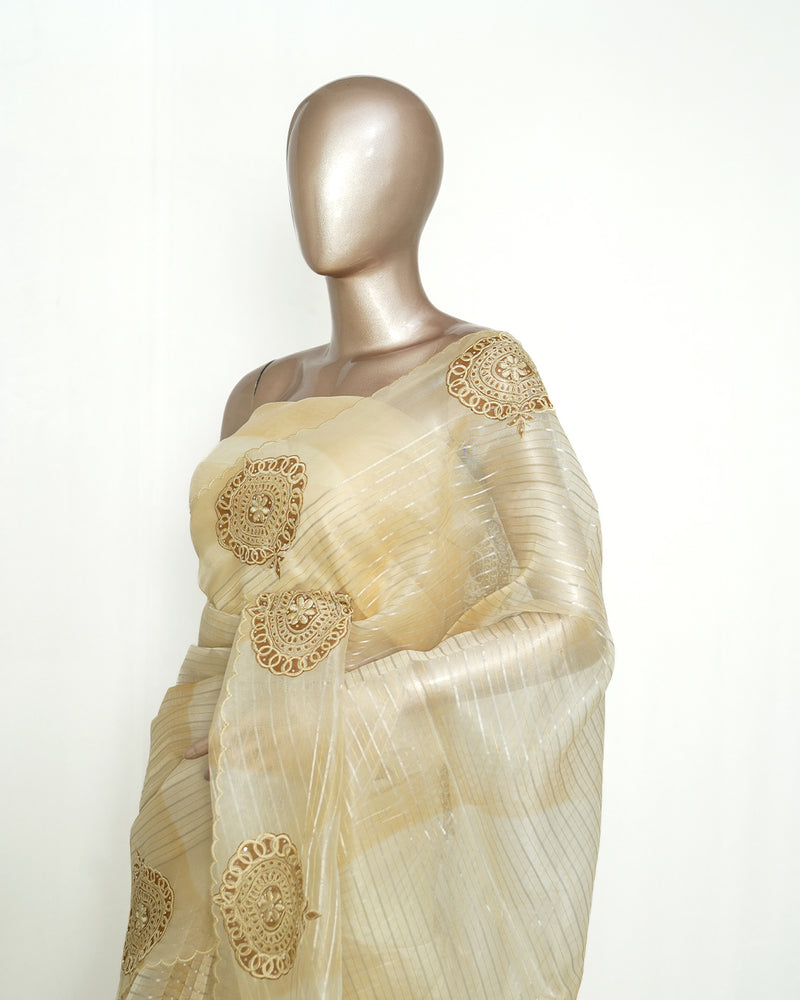 Ivory Organza Saree with Appliqué Embroidery SAN4949