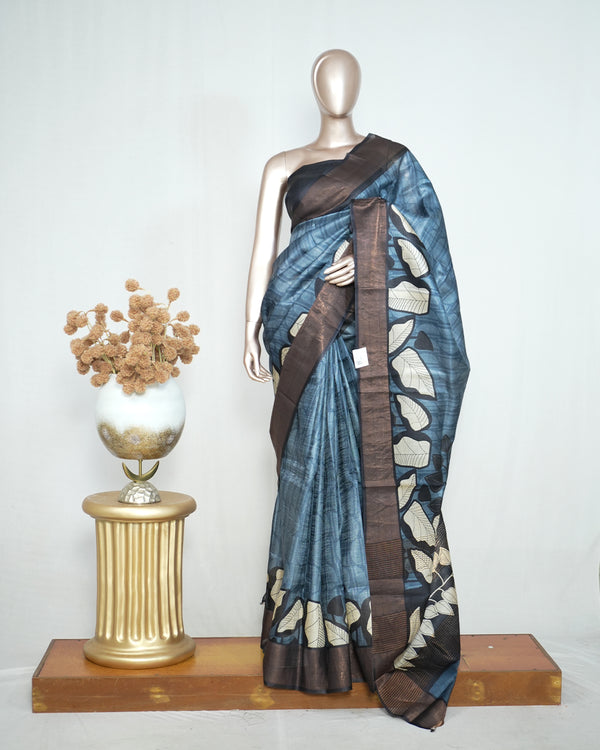 Floral Printed Tussar Silk Saree SAN4178
