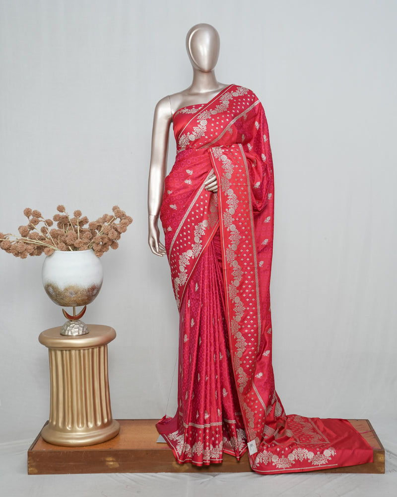 Rani Pink Pure Satin Banarasi Saree  SAN5289
