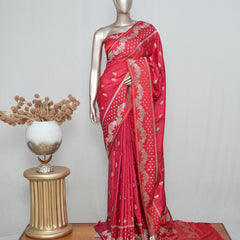 Rani Pink Pure Satin Banarasi Saree  SAN5289