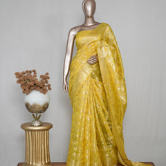 ⁠Linen Silk Saree with Banarasi Weaving  SAN4061