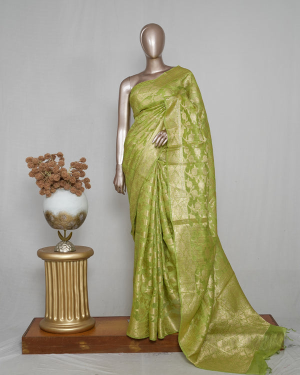Linen Silk Saree with Banarasi Weaving  SAN4058