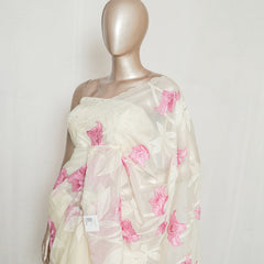 Ivory Organza Saree with Contrast Thread Embroidery  SAN5394