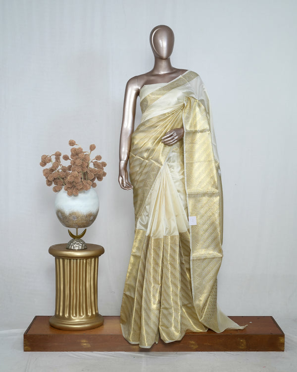 Pure Off-White Golden Tissue Saree  SAN4257