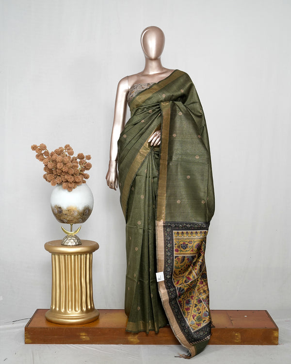 Tussar Silk Saree with Kalamkari Pallu SAN4051