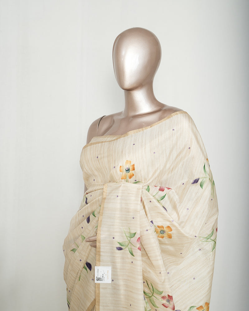 Ivory Floral Hand-Painted Kota Saree A SAN5318