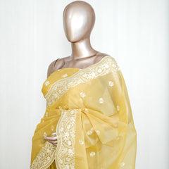 Pastel yellow Organza Saree  P  SAN5312