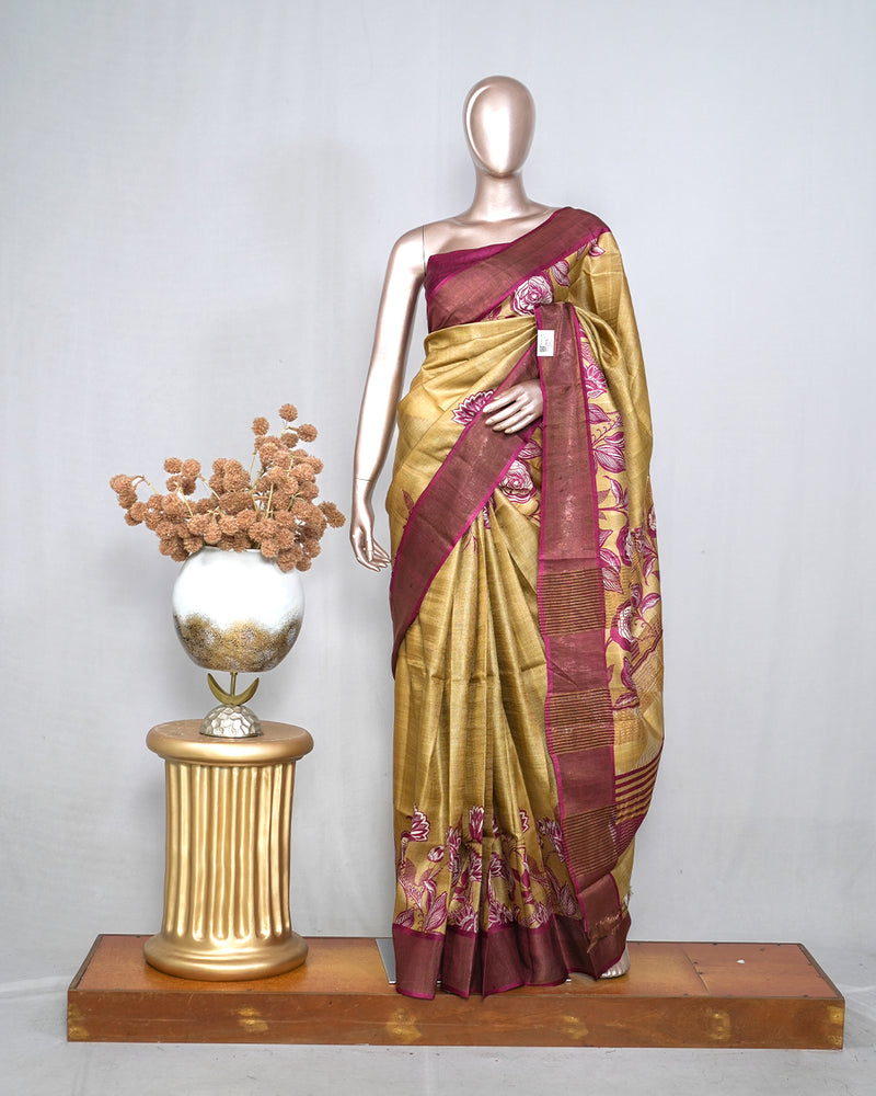 Printed Tusser Silk Saree  SAN4226