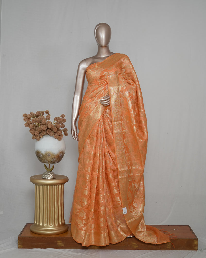 Linen Silk Saree with Banarasi Weaving                            SAN4060