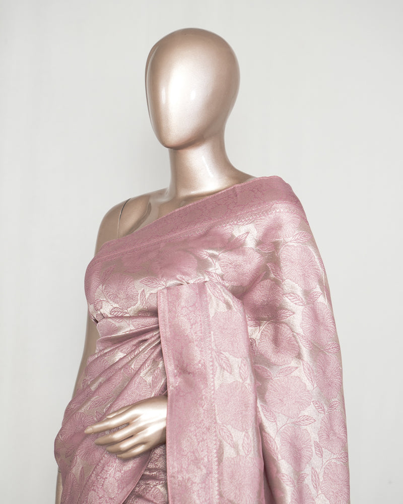 Soft Blush Pink Jacquard banarasi semi silk Saree SAN4553