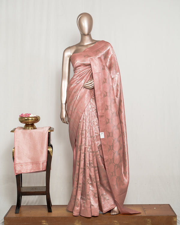 Peach  Jacquard banarasi semi silk Saree  SAN4552