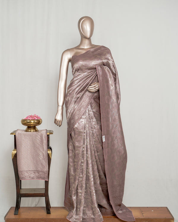 Dusty Lavender Jacquard Banarasi semi silk Saree  SAN4551