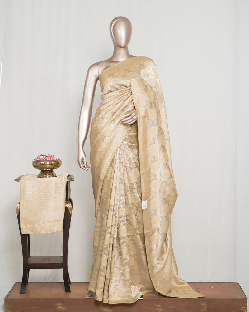 Light Golden Jacquard Banarasi semi silk Saree  SAN4550