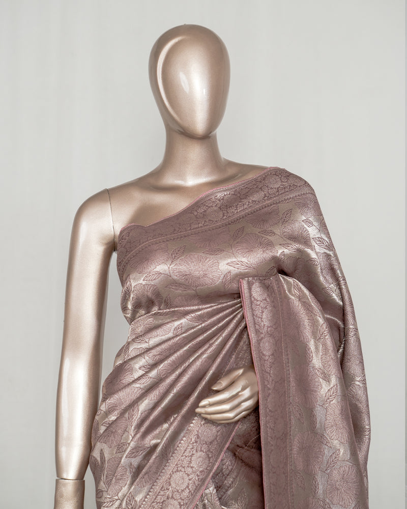 Dusty Lavender Jacquard Banarasi semi silk Saree  SAN4551