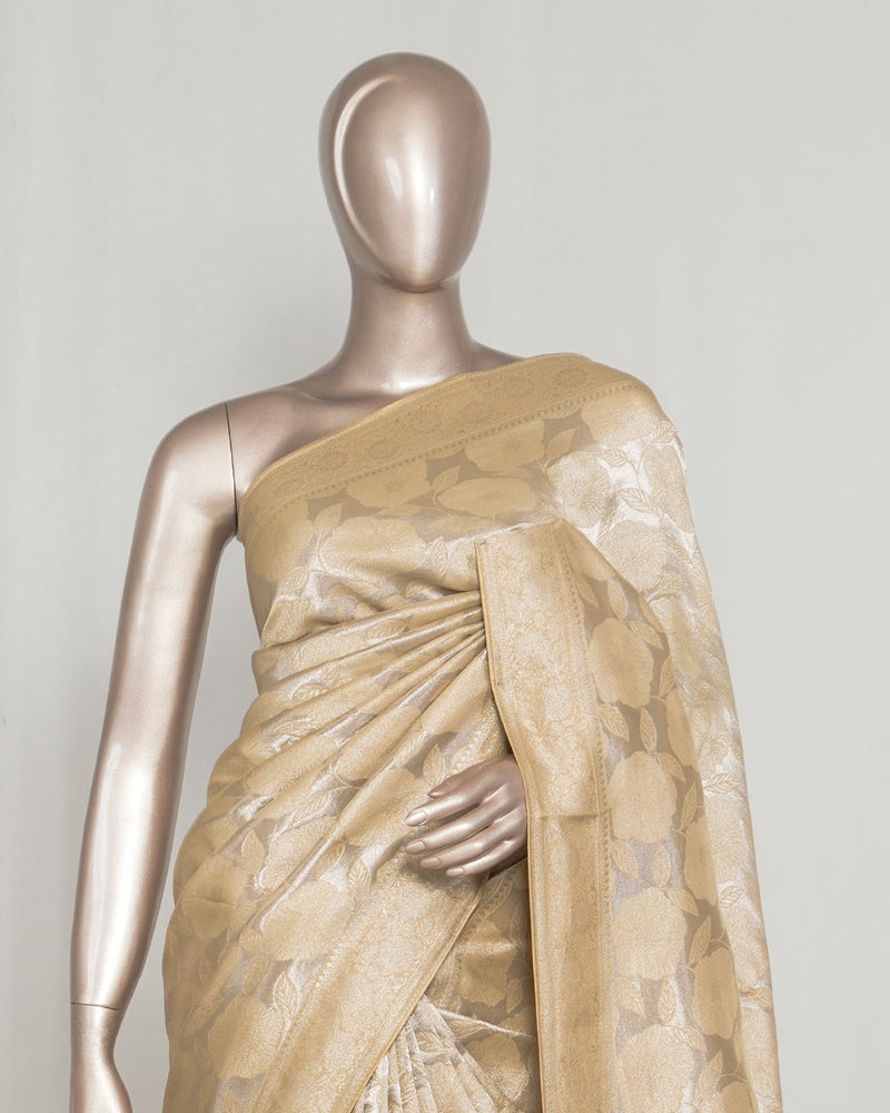 Light Golden Jacquard Banarasi semi silk Saree  SAN4550