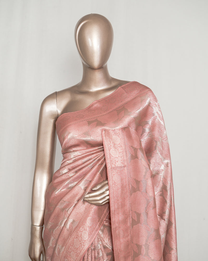 Peach  Jacquard banarasi semi silk Saree  SAN4552