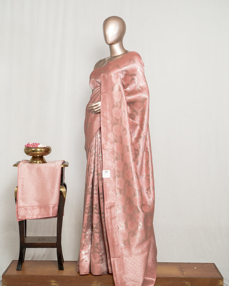 Peach  Jacquard banarasi semi silk Saree  SAN4552